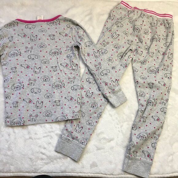 Boden Dog Print 2 Piece Pajama Set Girls Size 8 Gray Pink 100% Cotton FAIR - Picture 9 of 13